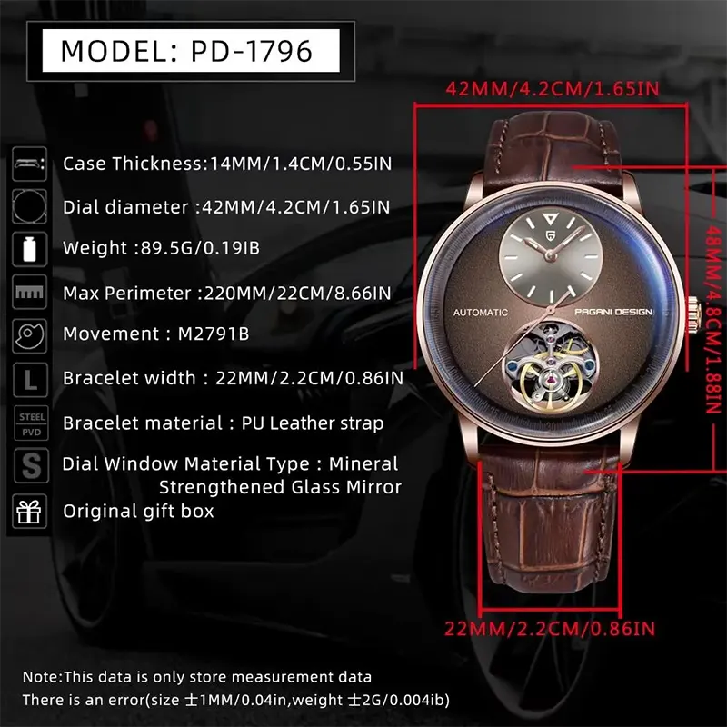 Pagani Design Automatic TourbillonLeather Men's Watch- PD-1796
